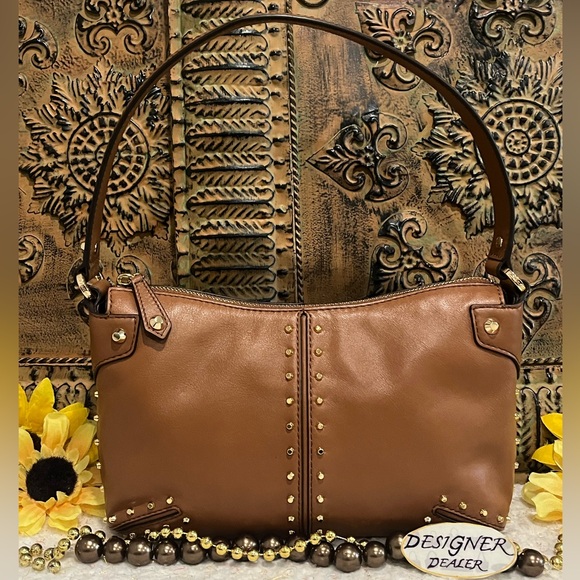 MICHAEL KORS Astor Re-Edition Large Luggage Brown Leather Pouchette Bag EUC! - Picture 1 of 11